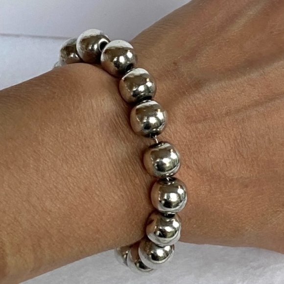 Taxco Jewelry - Vintage Taxco Sterling Silver 925 10mm Bench Bead Bracelet 7” Box Clasp 22.95g